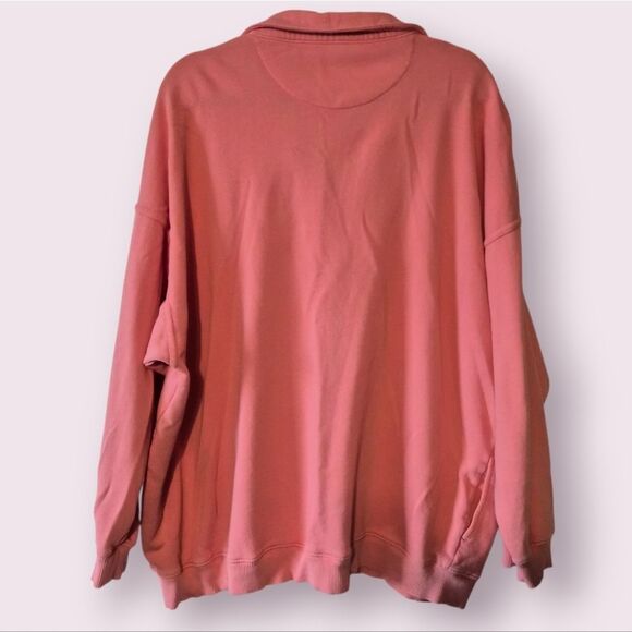 Aerie Oversized Happy Henley Everyday Polo Sweatshirt Size L Coral Pink wPockets - Picture 2 of 4